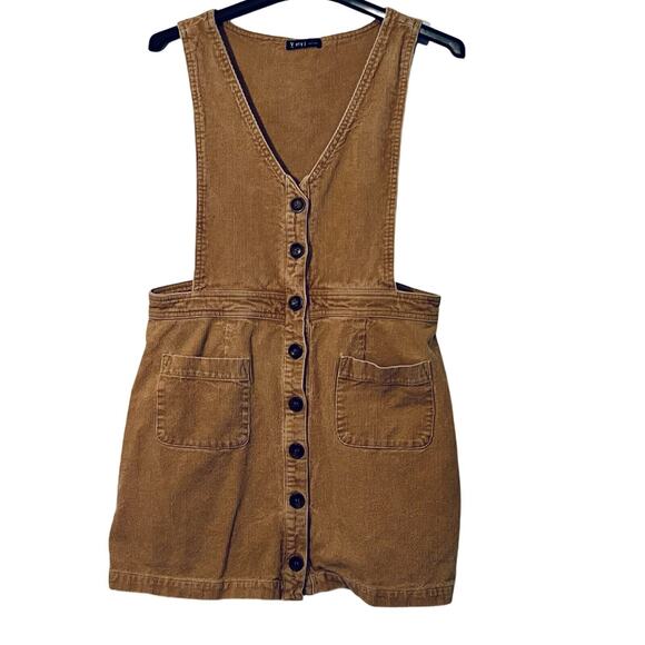 Very J Skirtall Womens Size Large Corduroy Beige Pockets Button Up Sleeveless - Picture 1 of 8